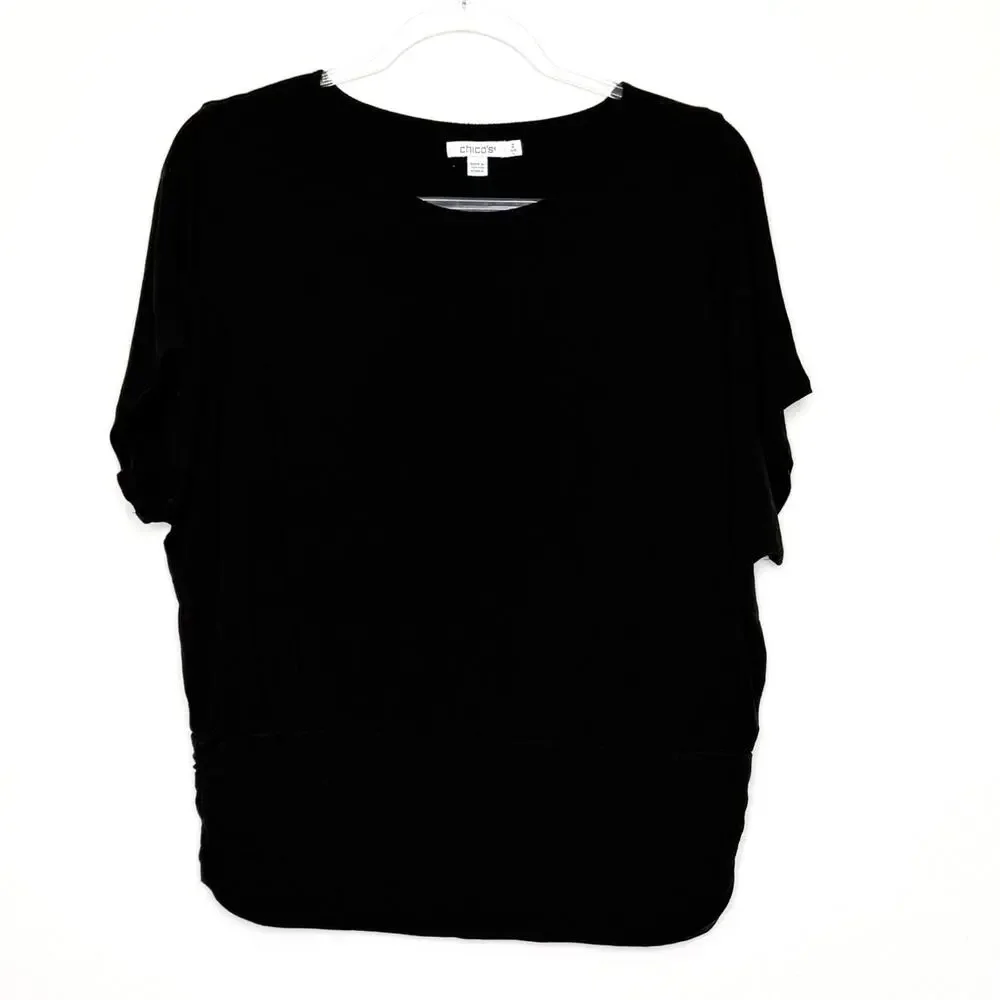 CHICO'S Touch of Cool Ruched Banded Hem Top Dolman Sleeve Black Womens Size L - Picture 3 of 9